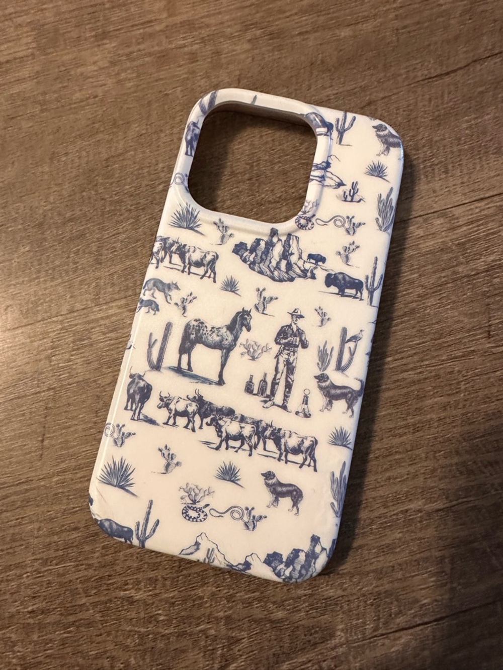 White & Blue Western Print Phone Case - iPhone 15 Pro